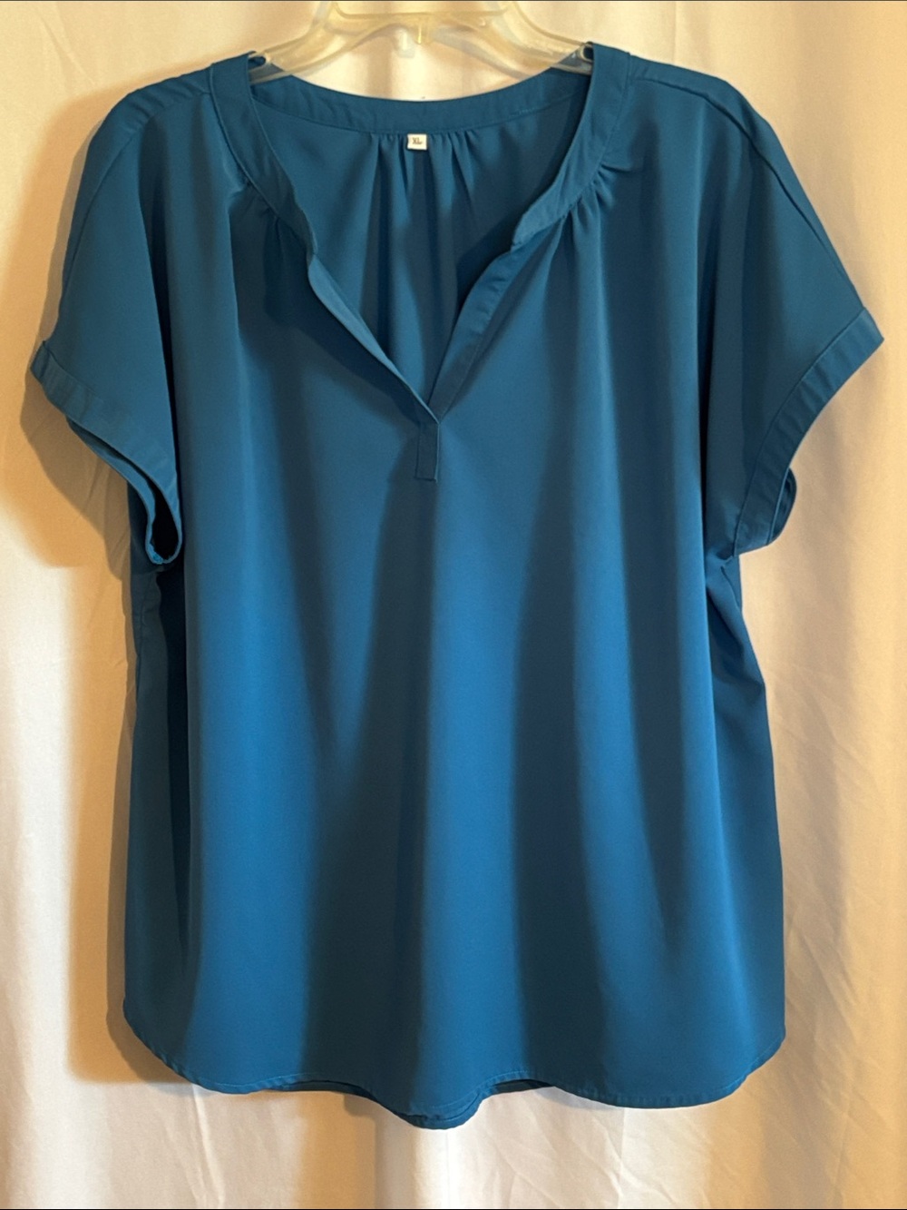 Women's Teal Short Sleeve V-Neck Blouse